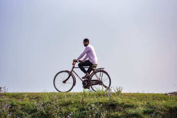 Cyclist rides, Lumbini