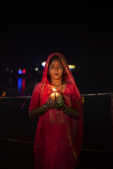Nepalese women praying on Chhath Puja festival