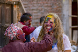 Celebrating Holi Festival, Bhaktapur