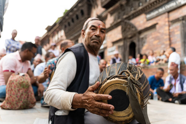A man plays traditional instrument, Bhaktapur