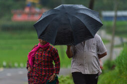 A couple with an umbrella