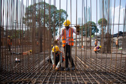 Nepalese workers working at a construction site