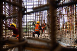 Nepalese workers working at a construction site