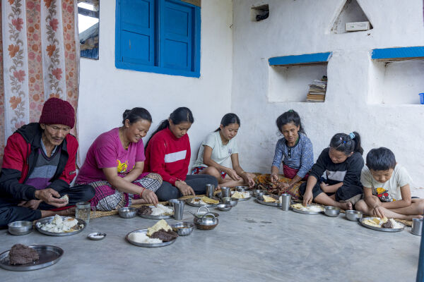 Nepali joint family having meal