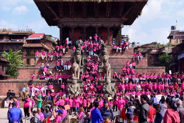 Pink October 2023, a yearly breast cancer awareness rally in Bhaktapur, Nepal, on 14th October 2023