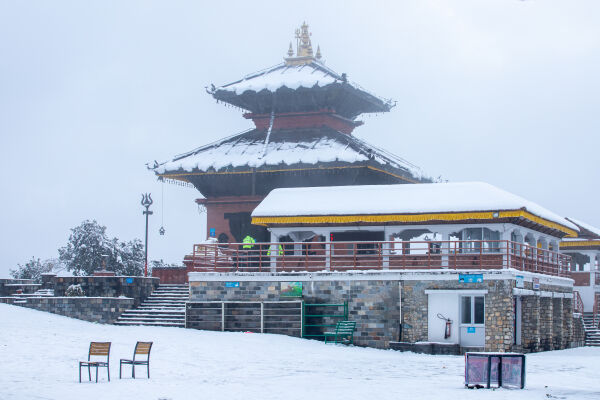 Chandragiri temple in snowfall.