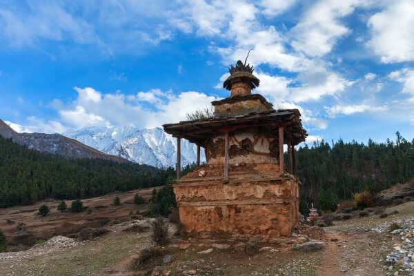 Yungdrung Bon Chorten at the entrance of Ringom Village and Phoksundo Lake, Dolpa