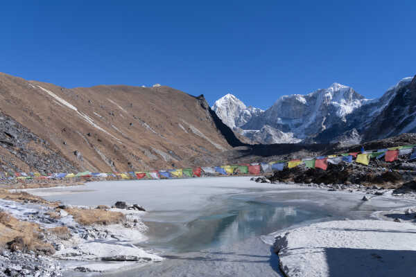 Lungta in Dudh Kunda lake nearby Tsho Rolpa Lake