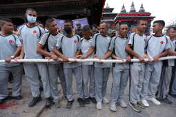 Indra Jatra festival began with the erection of the Lingo today, 3 September 2025