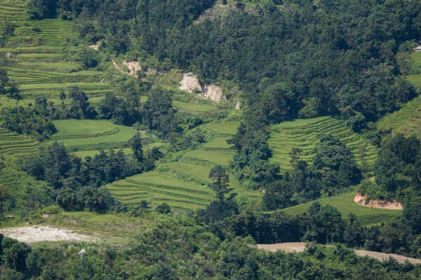 Waterfalls and Rice Fields Along Araniko Highway, Sindhupalchok, Nepal