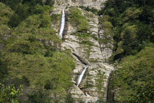 Waterfalls and Rice Fields Along Araniko Highway, Sindhupalchok, Nepal