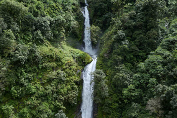 Waterfalls and Rice Fields Along Araniko Highway, Sindhupalchok, Nepal