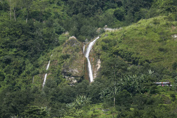 Waterfalls and Rice Fields Along Araniko Highway, Sindhupalchok, Nepal