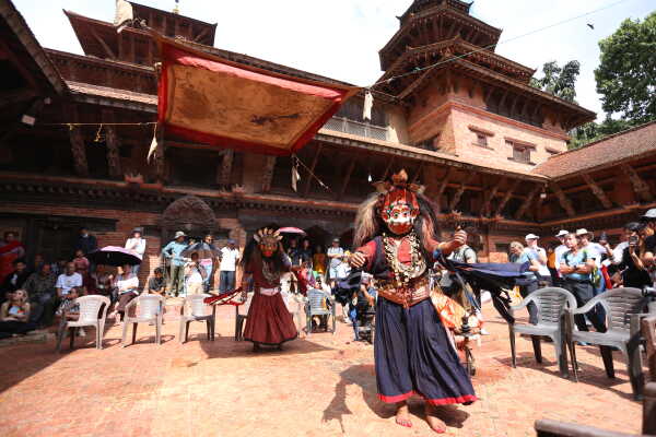 Ancient Thecho Navadurga Dance Performed at Mul Chowk, Patan Durbar Square