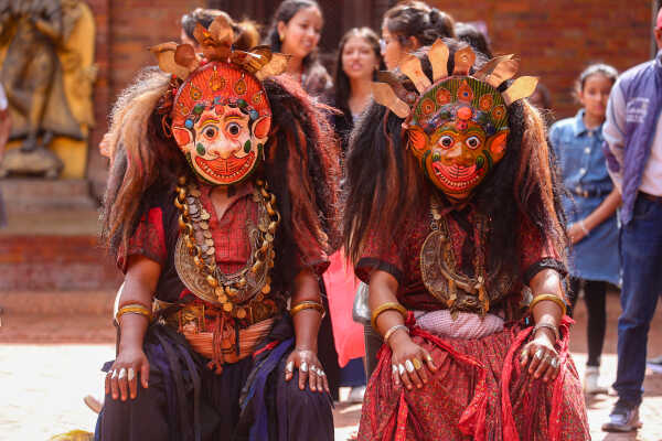 Ancient Thecho Navadurga Dance Performed at Mul Chowk, Patan Durbar Square