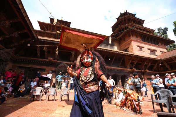 Ancient Thecho Navadurga Dance Performed at Mul Chowk, Patan Durbar Square