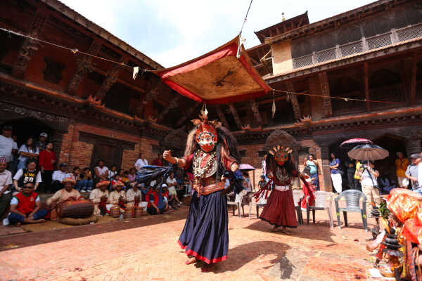Ancient Thecho Navadurga Dance Performed at Mul Chowk, Patan Durbar Square