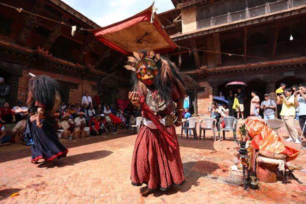 Ancient Thecho Navadurga Dance Performed at Mul Chowk, Patan Durbar Square