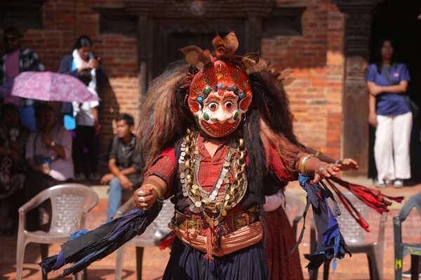 Ancient Thecho Navadurga Dance Performed at Mul Chowk, Patan Durbar Square