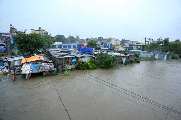 Continuous Rainfall Floods Settlements Along Bagmati River in Kathmandu