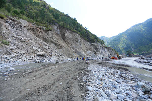 Flood Damage on BP Highway in Chaukidanda After Heavy Rain