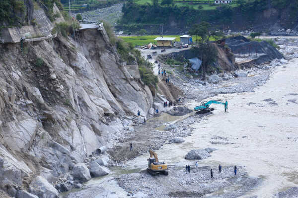 Flood Damage on BP Highway in Chaukidanda After Heavy Rain