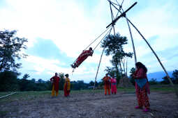 Nepalese Enjoying Linge Ping During the Dashain Festival 2082 in Bhaktapur
