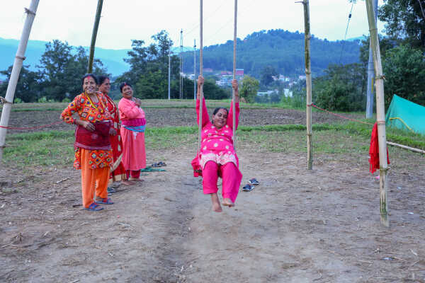 Nepalese Enjoying Linge Ping During the Dashain Festival 2082 in Bhaktapur