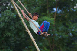 Nepalese Enjoying Linge Ping During the Dashain Festival 2082 in Bhaktapur