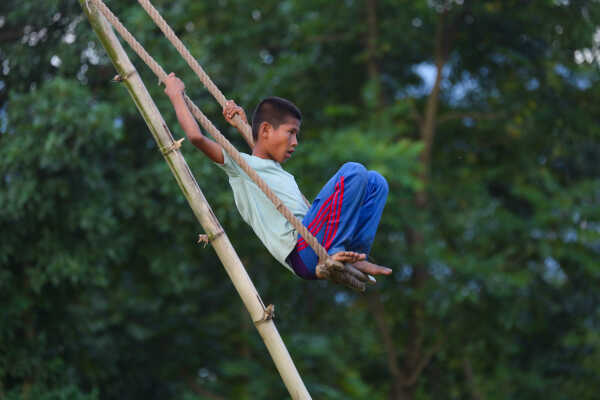Nepalese Enjoying Linge Ping During the Dashain Festival 2082 in Bhaktapur