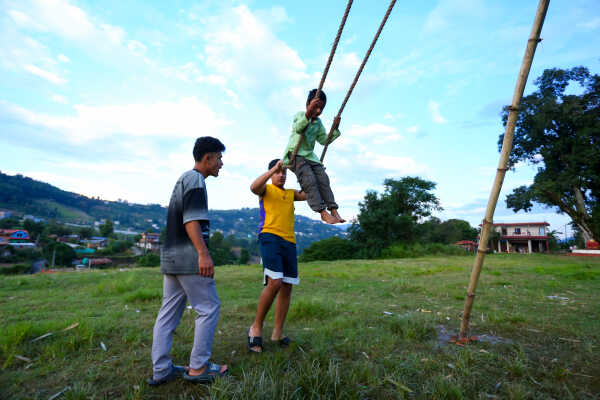 Nepalese Enjoying Linge Ping During the Dashain Festival 2082 in Bhaktapur