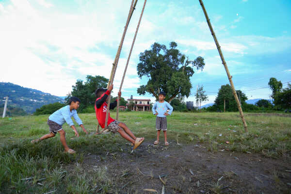 Nepalese Enjoying Linge Ping During the Dashain Festival 2082 in Bhaktapur