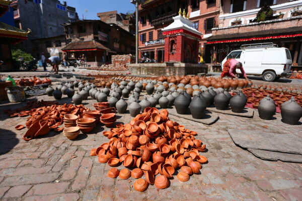 Prajapati Community at Pottery Square in Bhaktapur Busy Making Clay Lamps and Pots for Tihar