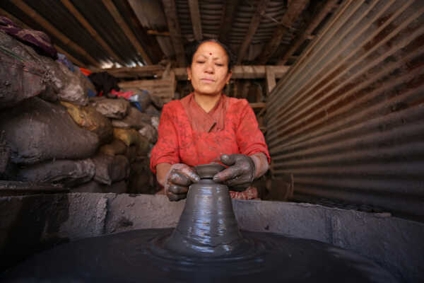 Prajapati Community at Pottery Square in Bhaktapur Busy Making Clay Lamps and Pots for Tihar