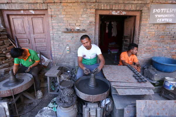 Prajapati Community at Pottery Square in Bhaktapur Busy Making Clay Lamps and Pots for Tihar