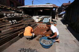 Prajapati Community at Pottery Square in Bhaktapur Busy Making Clay Lamps and Pots for Tihar