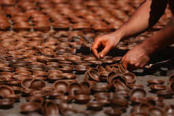 Prajapati Community at Pottery Square in Bhaktapur Busy Making Clay Lamps and Pots for Tihar