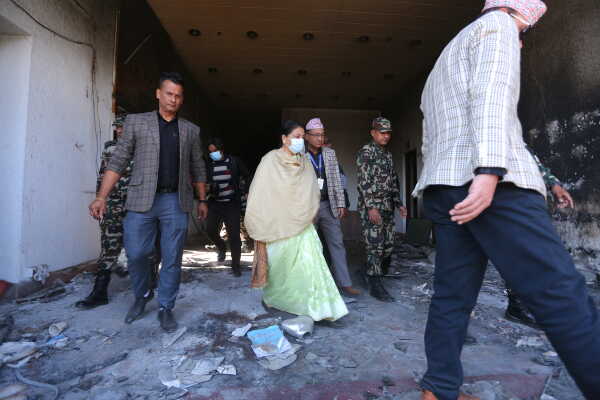 Former President Bidya Devi Bhandari Inspects Fire-Damaged Federal Parliament Building