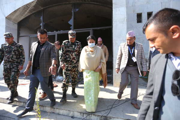 Former President Bidya Devi Bhandari Inspects Fire-Damaged Federal Parliament Building