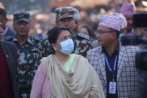 Former President Bidya Devi Bhandari Inspects Fire-Damaged Federal Parliament Building