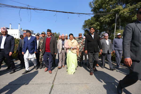 Former President Bidya Devi Bhandari Inspects Fire-Damaged Federal Parliament Building