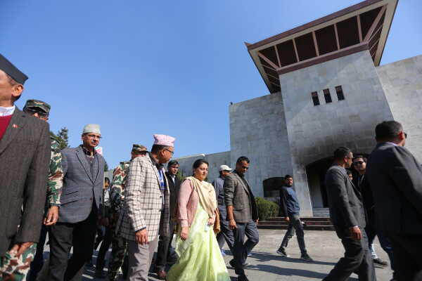 Former President Bidya Devi Bhandari Inspects Fire-Damaged Federal Parliament Building