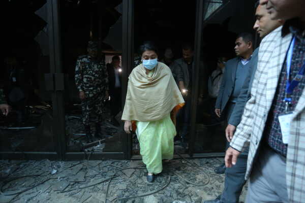 Former President Bidya Devi Bhandari Inspects Fire-Damaged Federal Parliament Building