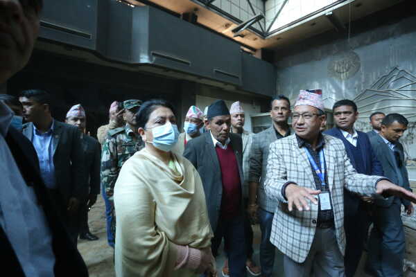 Former President Bidya Devi Bhandari Inspects Fire-Damaged Federal Parliament Building