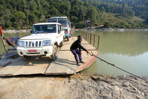 Ferry Service Used at Satighat Due to Lack of Permanent Bridge Over Arun River