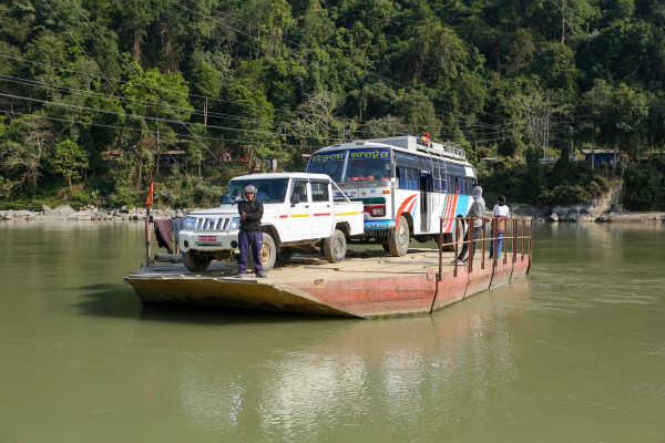 Ferry Service Used at Satighat Due to Lack of Permanent Bridge Over Arun River