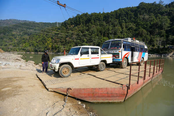 Ferry Service Used at Satighat Due to Lack of Permanent Bridge Over Arun River