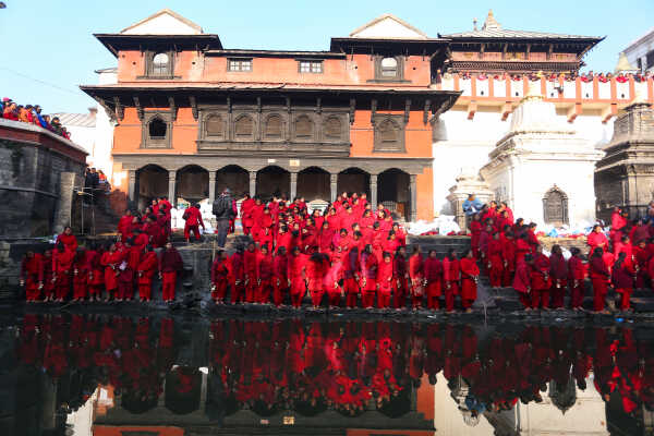 Madhav Narayan Vrat Devotees Take Holy Bath in Bagmati River at Pashupatinath