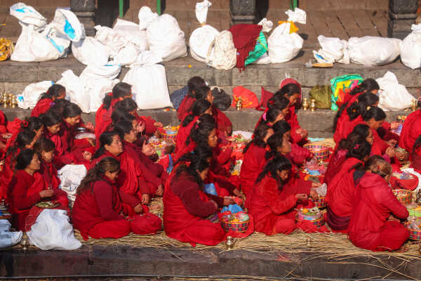 Madhav Narayan Vrat Devotees Take Holy Bath in Bagmati River at Pashupatinath