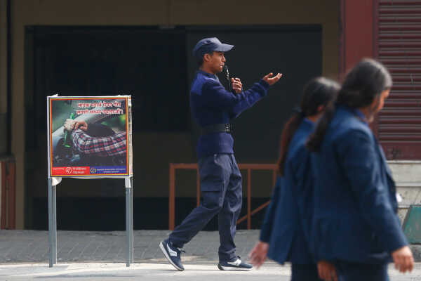 Daily Life in Nepal Election Police Deployed for Traffic Management in Kathmandu